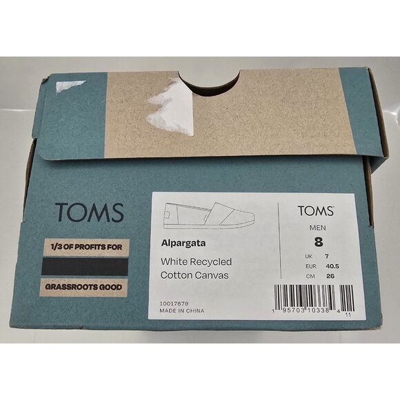 Toms Alpargata Recycled Cotton Espadrille Shoes White Mens Size 8 US NEW in Box - Picture 5 of 12